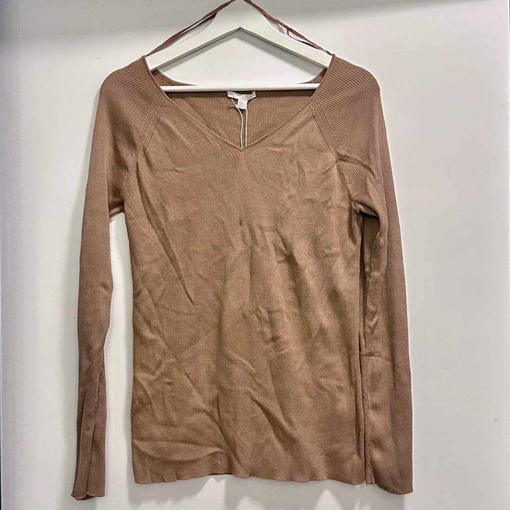 COS Tan V-Neck Long Sleeve Blouse